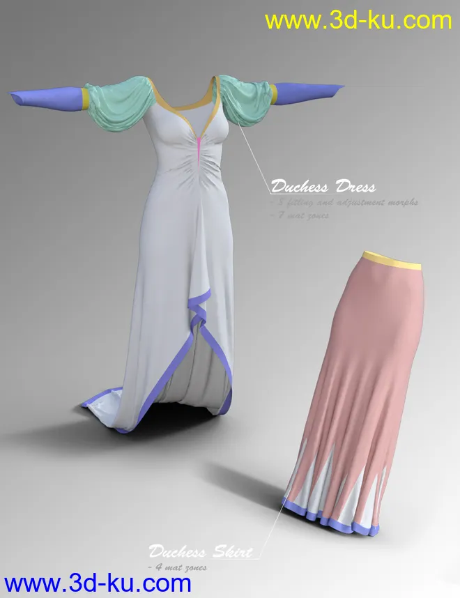 dForce Duchess Dress for Genesis 3 and 8 Female(s)模型的图片8