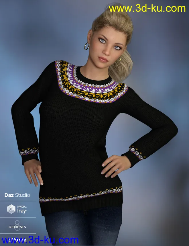 dForce Fair Isle Sweaters for Genesis 8 Female模型的图片4