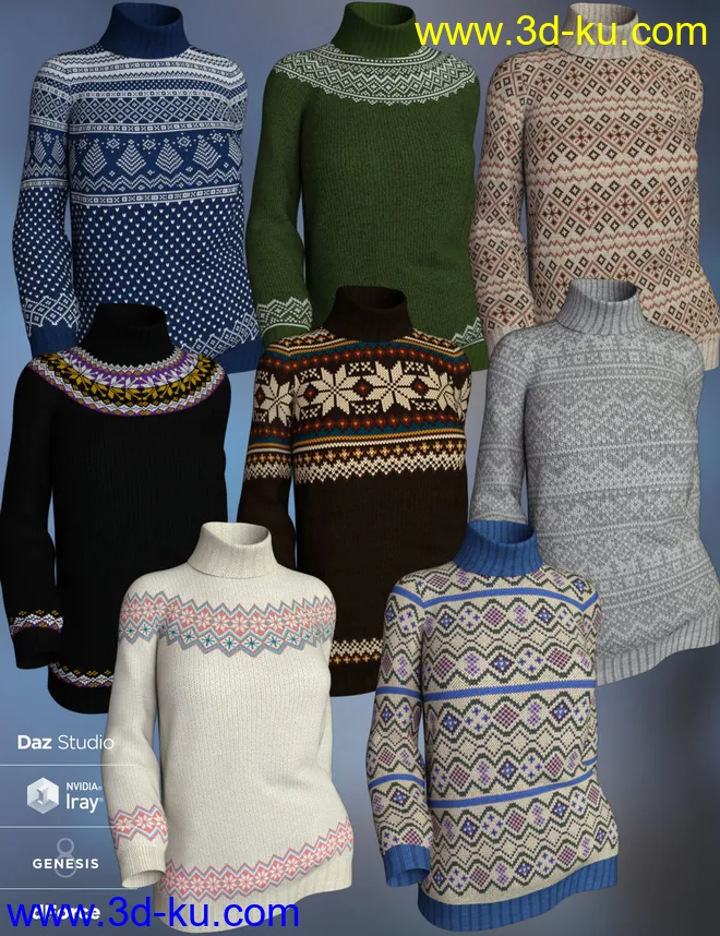 dForce Fair Isle Sweaters for Genesis 8 Female模型的图片8