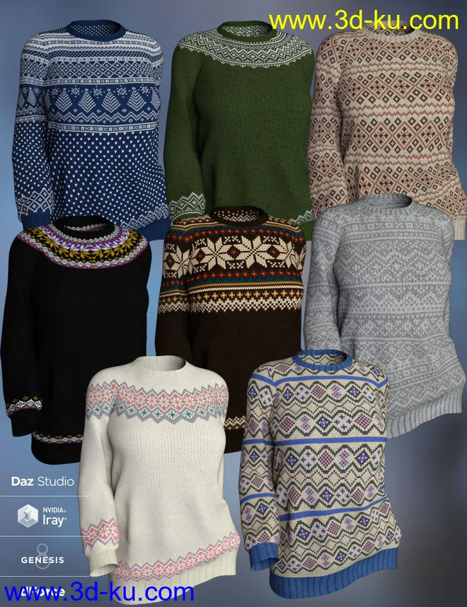 dForce Fair Isle Sweaters for Genesis 8 Female模型的图片9