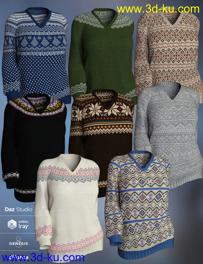 dForce Fair Isle Sweaters for Genesis 8 Female模型的图片10