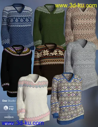 3D打印模型dForce Fair Isle Sweaters for Genesis 8 Female的图片
