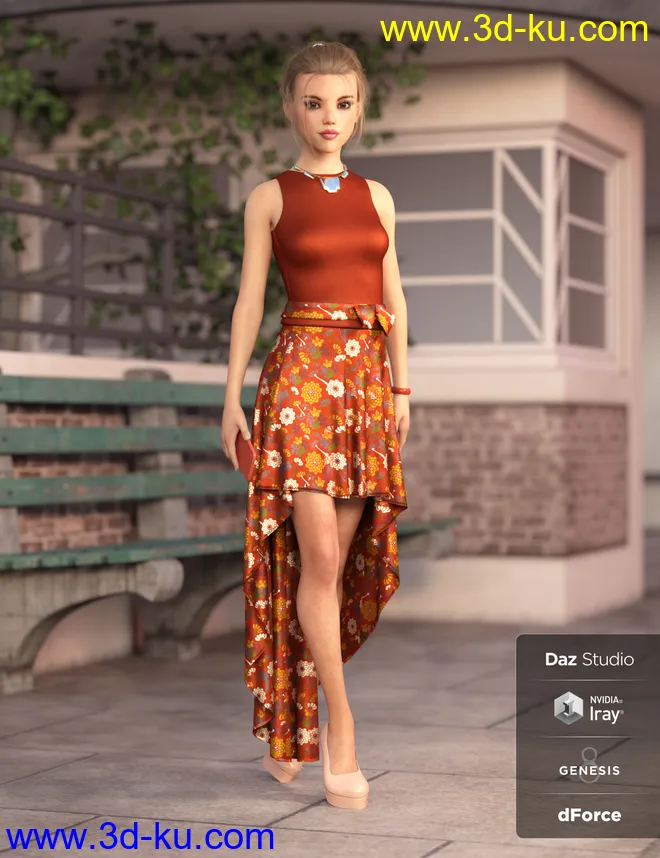 dForce Hi-Low Dress Textures模型的图片1