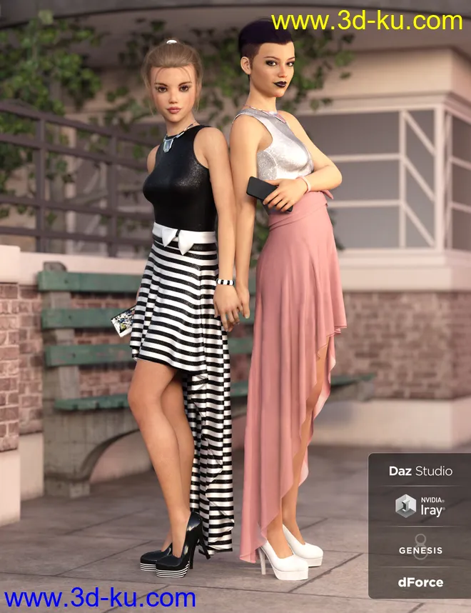 dForce Hi-Low Dress Textures模型的图片2