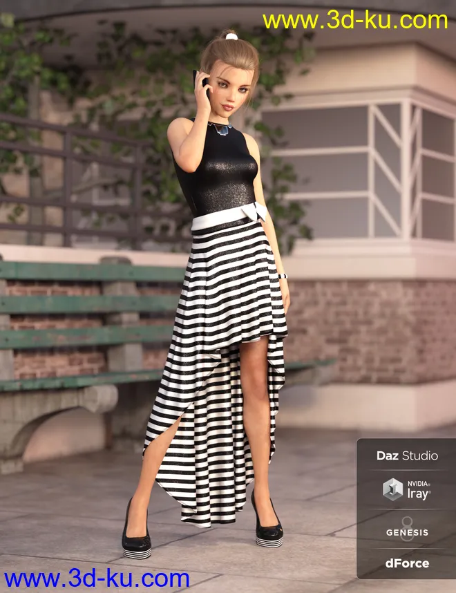 dForce Hi-Low Dress Textures模型的图片3