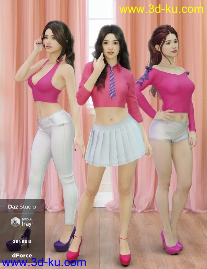 dForce K-Pop Girls 2 Outfits for Genesis 8 Female(s)模型的图片1