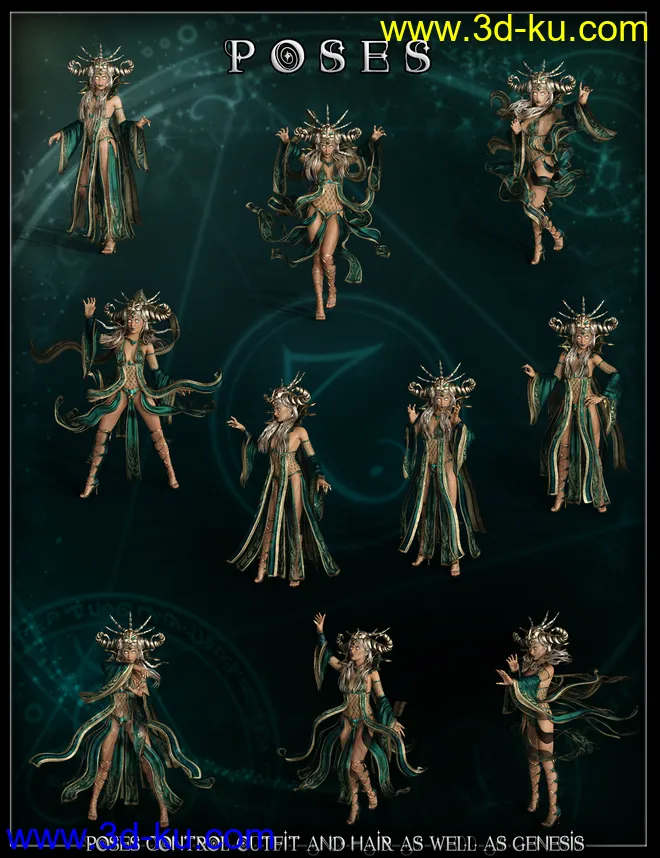 dForce Mistress Malefica Outfit for Genesis 8 Female(s) with Poses and Scepter模型的图片14