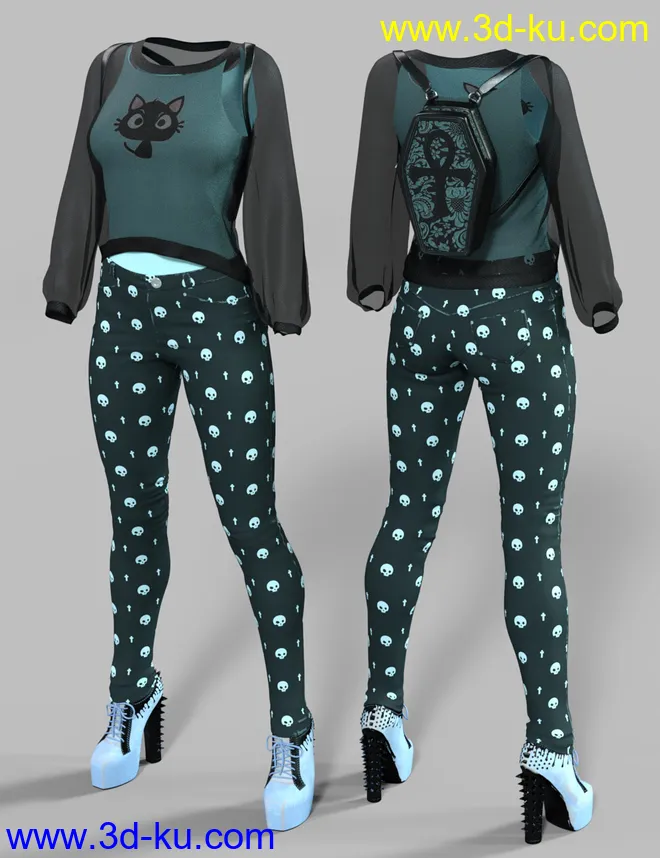 dForce Misty Pastel Goth Outfit Textures模型的图片1