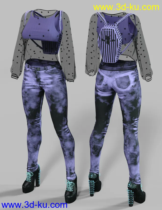 dForce Misty Pastel Goth Outfit Textures模型的图片3