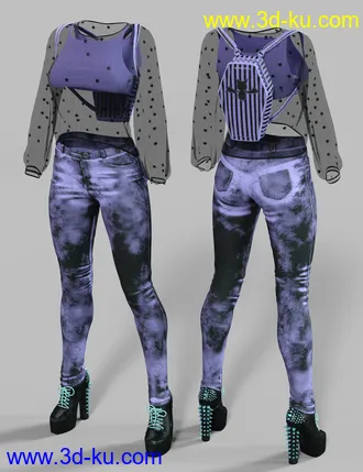 3D打印模型dForce Misty Pastel Goth Outfit Textures的图片