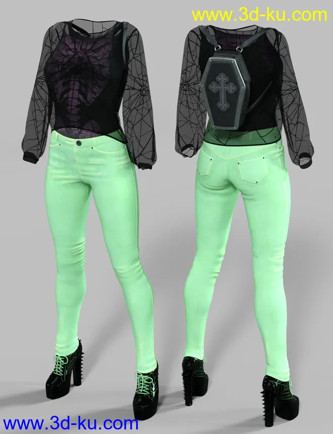 dForce Misty Pastel Goth Outfit Textures模型的图片4