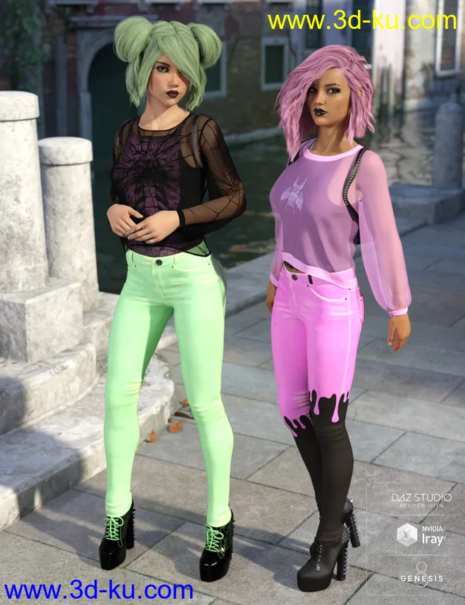dForce Misty Pastel Goth Outfit Textures模型的图片5