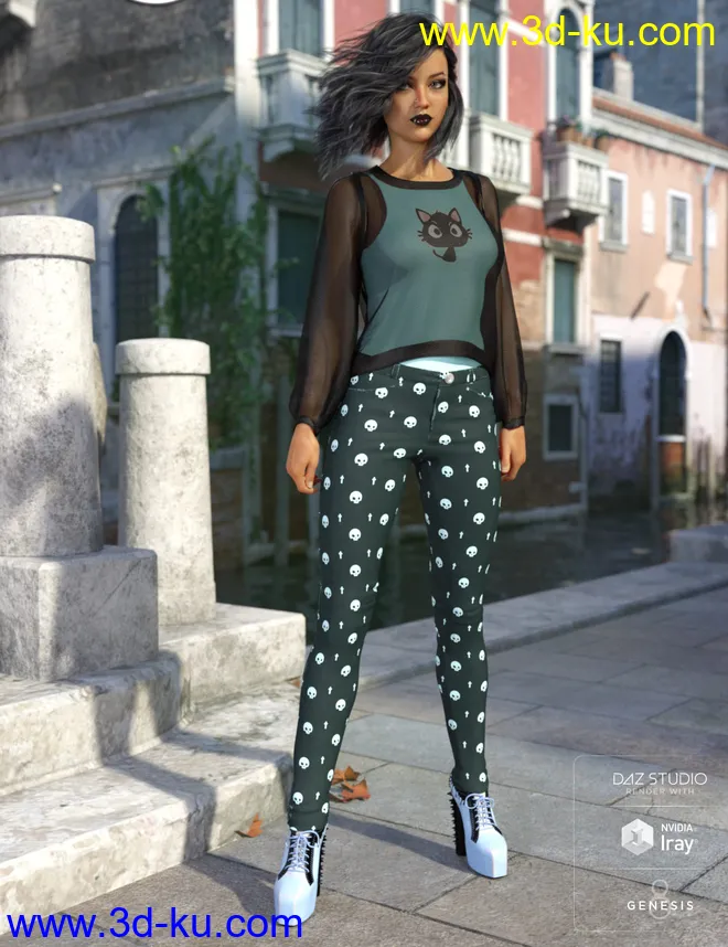 dForce Misty Pastel Goth Outfit Textures模型的图片6