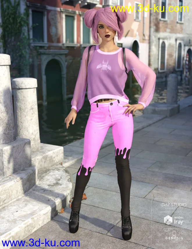 dForce Misty Pastel Goth Outfit Textures模型的图片7