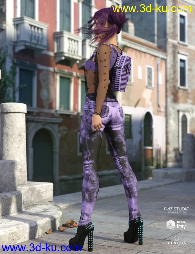 dForce Misty Pastel Goth Outfit Textures模型的图片8