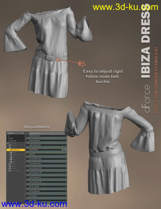 dForce P3D Ibiza Dress for Genesis 8 Female(s)模型的图片8