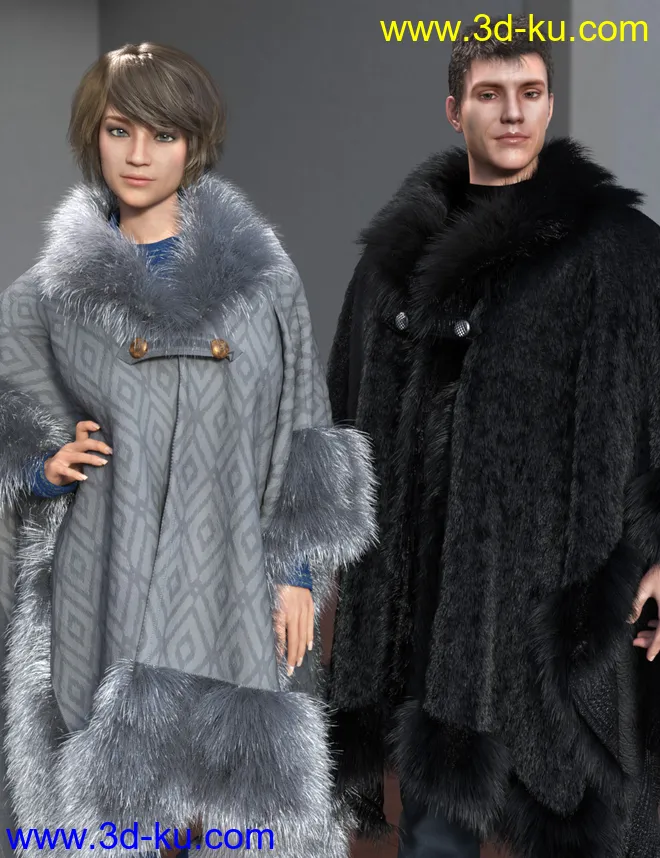 dForce Real Fur Poncho for Genesis 8模型的图片1