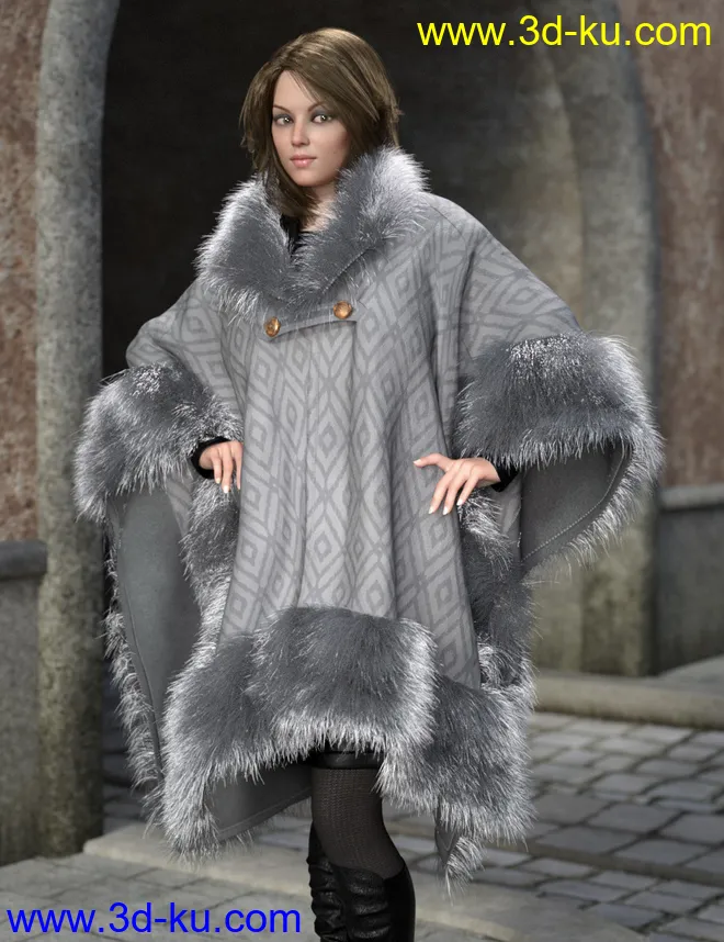 dForce Real Fur Poncho for Genesis 8模型的图片2