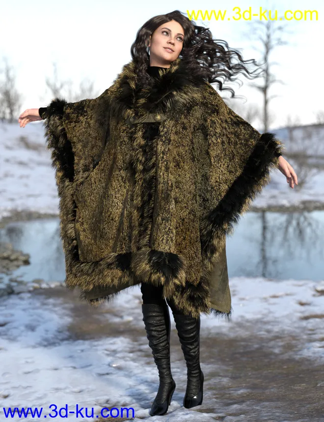 dForce Real Fur Poncho for Genesis 8模型的图片4