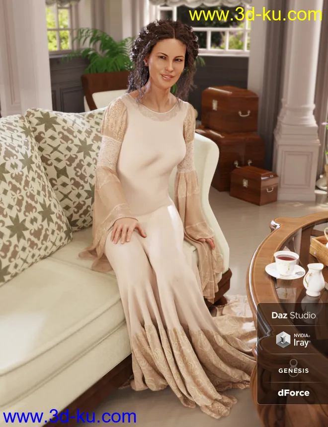 dForce Rochelle Gown for Genesis 8 Female(s)模型的图片4