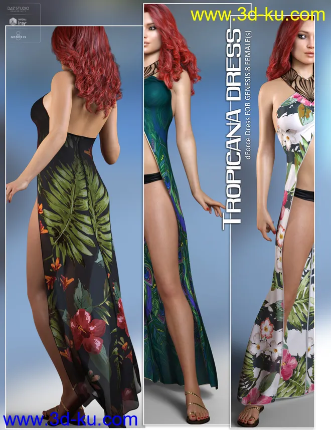 dForce Tropicana Dress for Genesis 8 Females模型的图片1