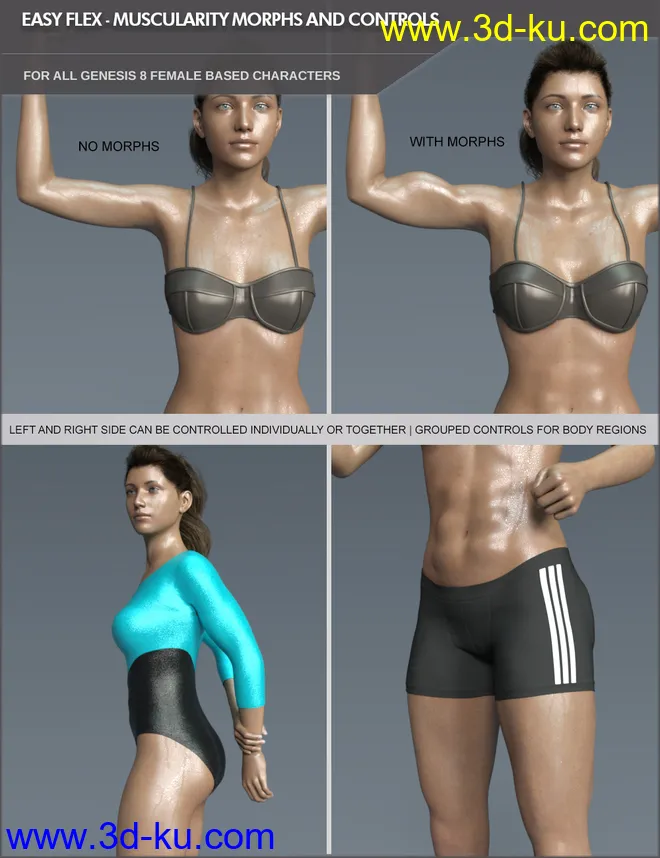 Easy Flex - Muscularity Morphs for Genesis 8 Female and Merchant Resource模型的图片3