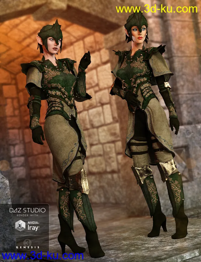 Elven Knight Armor for Genesis 3 Female(s)模型的图片4