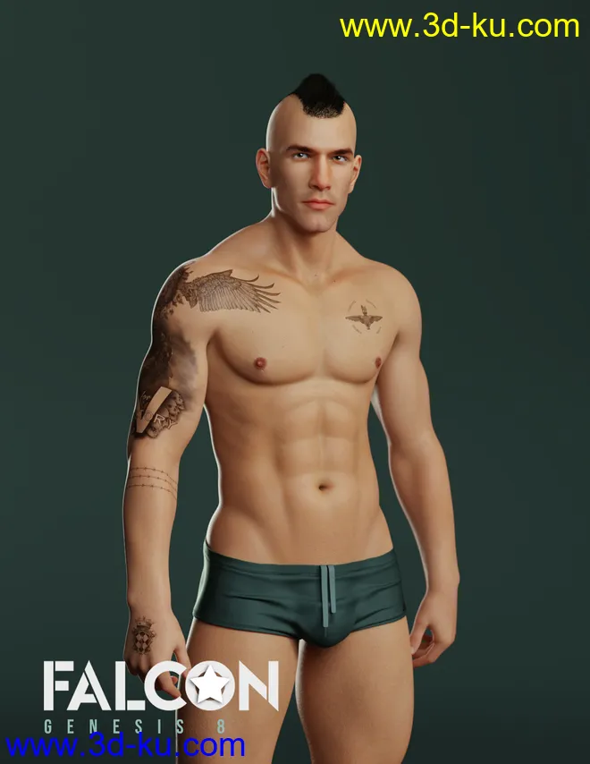 Falcon Character and Hair for Genesis 8 Male模型的图片1