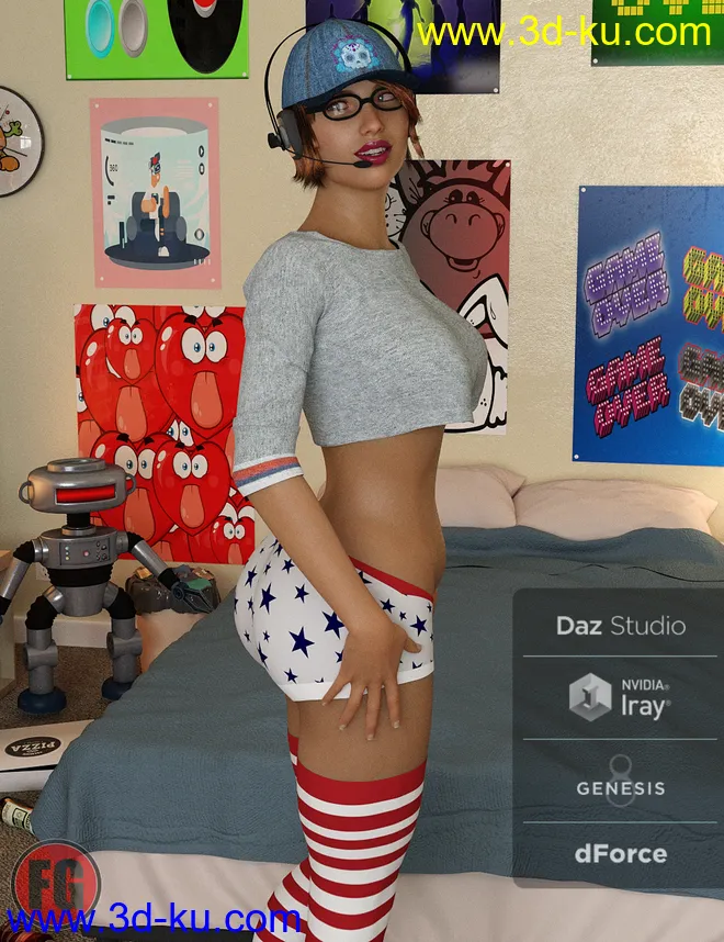 FG Gamer Jammies Outfit for Genesis 8 Female(s)模型的图片1