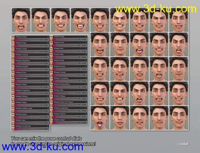 Grimaces - Dialable & One-Click Expressions for Genesis 8 Male模型的图片8