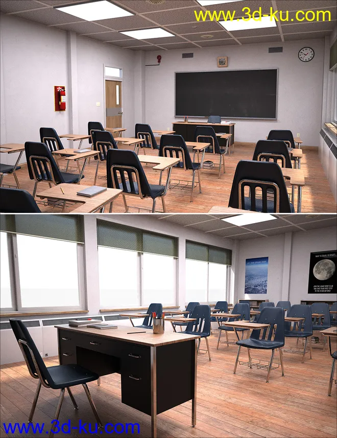 High School Classroom Interior模型的图片1