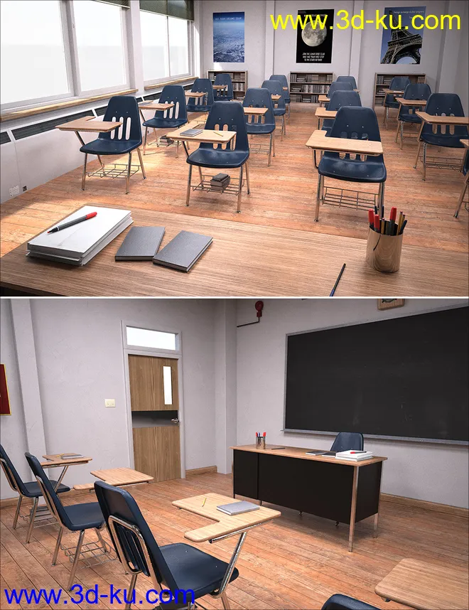 High School Classroom Interior模型的图片2