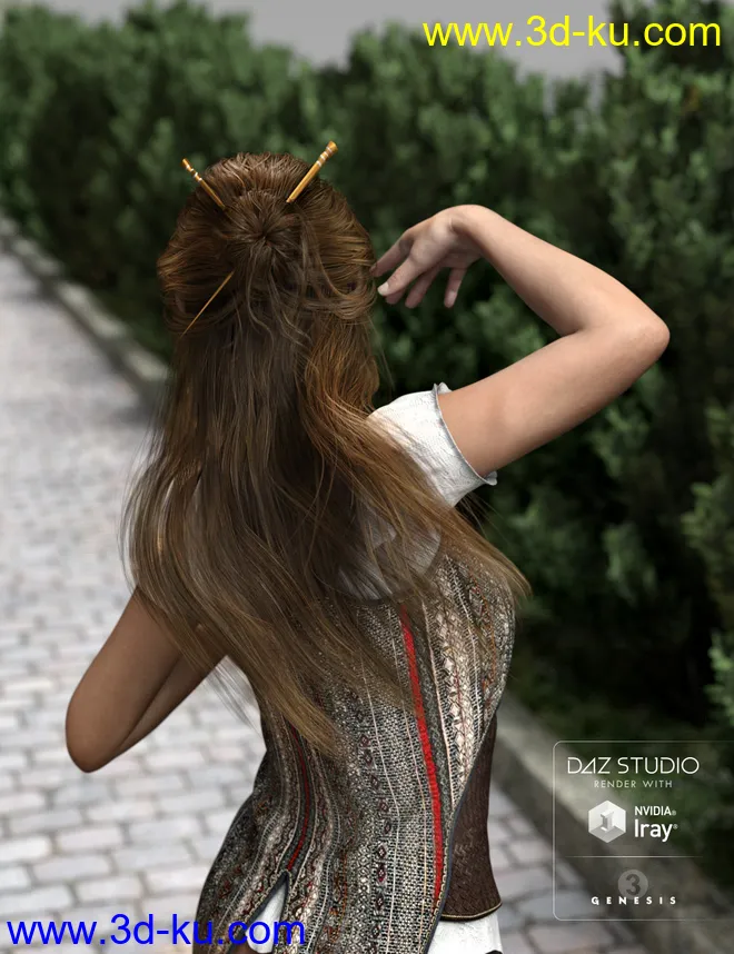 Kanzashi Hair for Genesis 3 Female(s)模型的图片5