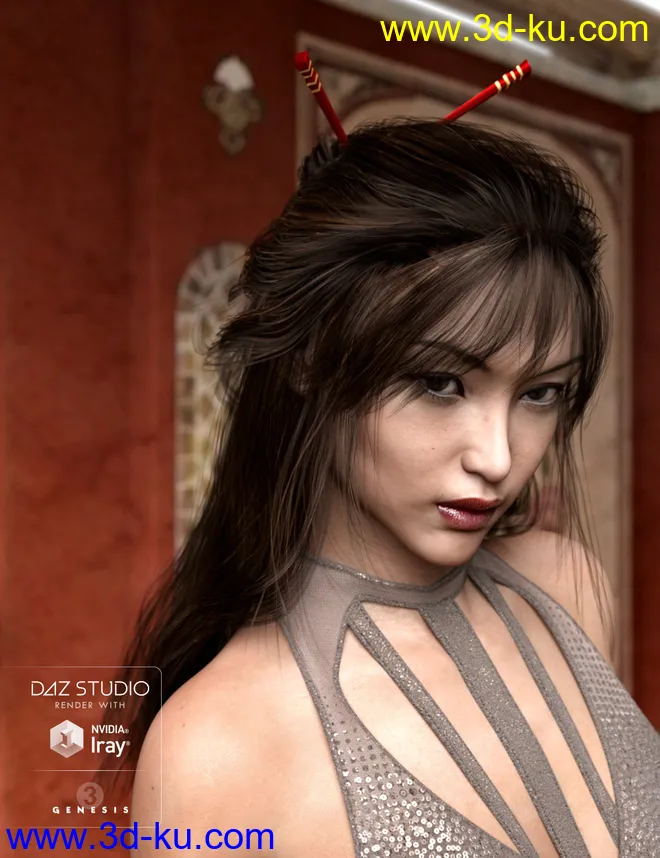 Kanzashi Hair for Genesis 3 Female(s)模型的图片8