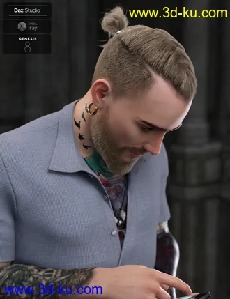 3D打印模型Koryan Top Braid Hair and Beard Set for Genesis 8 Male(s)的图片