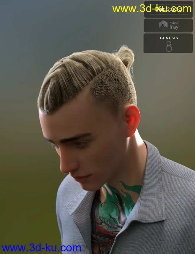 Koryan Top Braid Hair and Beard Set for Genesis 8 Male(s)模型的图片6
