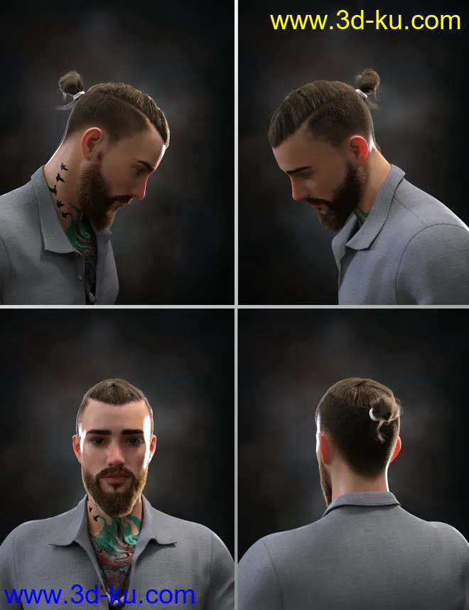 Koryan Top Braid Hair and Beard Set for Genesis 8 Male(s)模型的图片7
