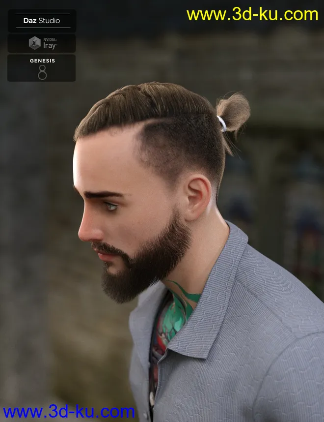 Koryan Top Braid Hair and Beard Set for Genesis 8 Male(s)模型的图片9