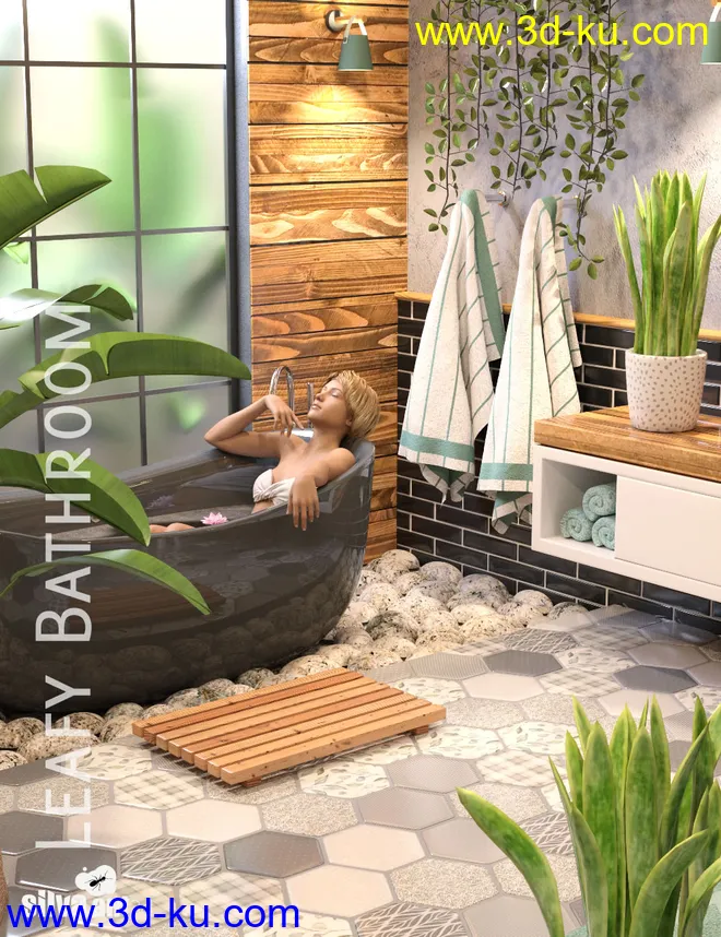 Leafy Bathroom Set and Genesis 8 Female Poses模型的图片1