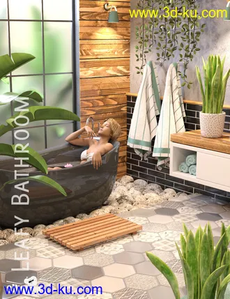 3D打印模型Leafy Bathroom Set and Genesis 8 Female Poses的图片