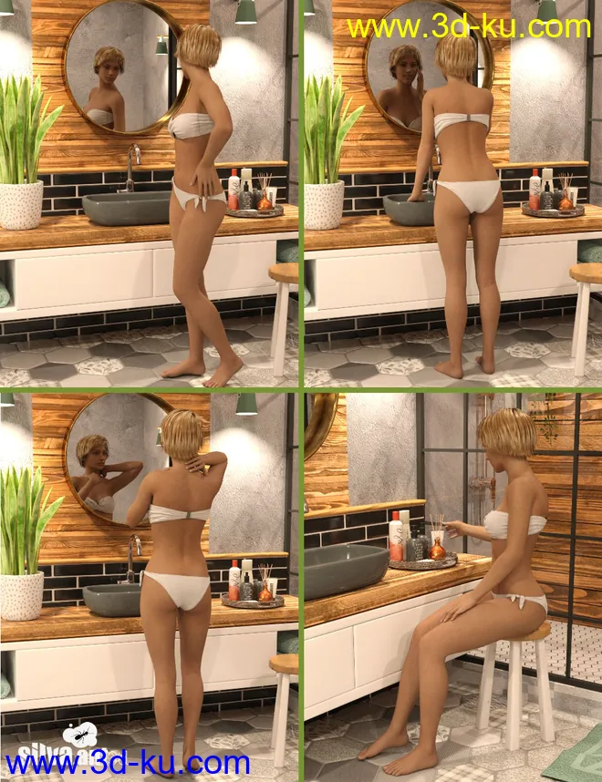 Leafy Bathroom Set and Genesis 8 Female Poses模型的图片4