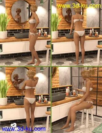 3D打印模型Leafy Bathroom Set and Genesis 8 Female Poses的图片
