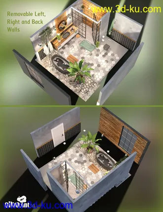 3D打印模型Leafy Bathroom Set and Genesis 8 Female Poses的图片