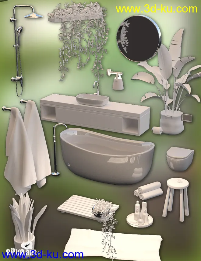 Leafy Bathroom Set and Genesis 8 Female Poses模型的图片10