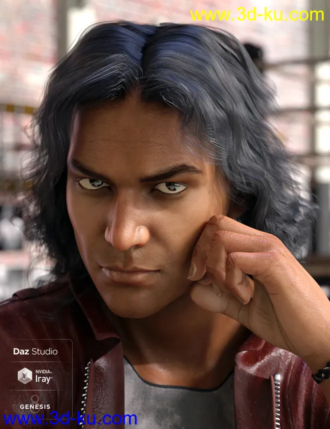 Long Mane Hair for Genesis 3 and 8 Male(s)模型的图片4