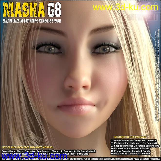 Masha - Beautiful Face and Body morphs for Genesis 8模型的图片1
