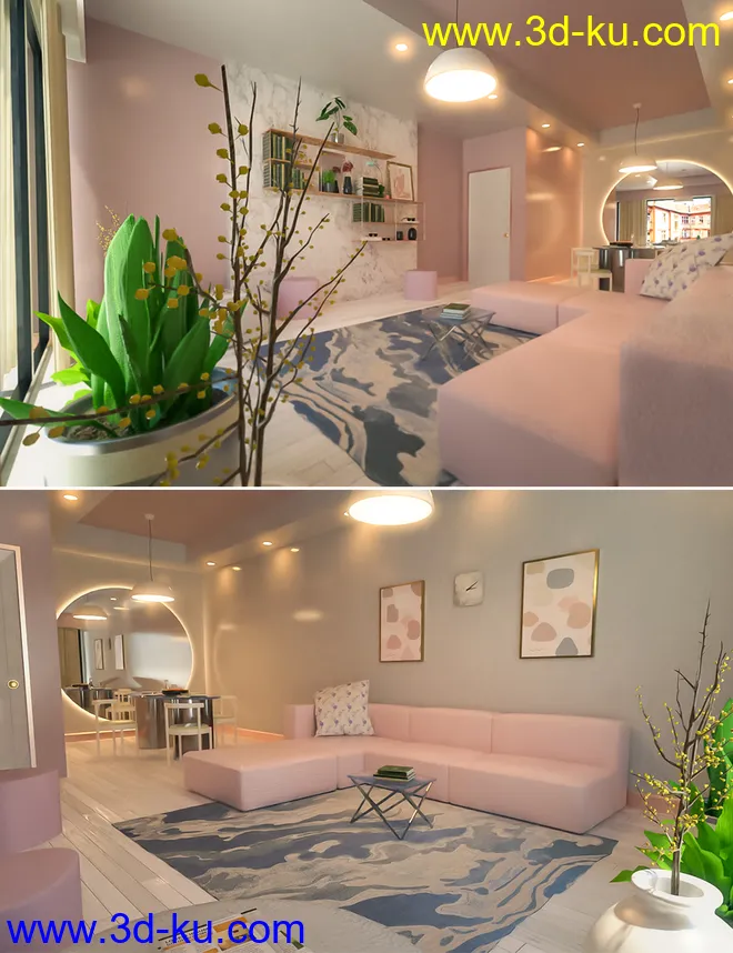 Millennial Living and Dining Room模型的图片1