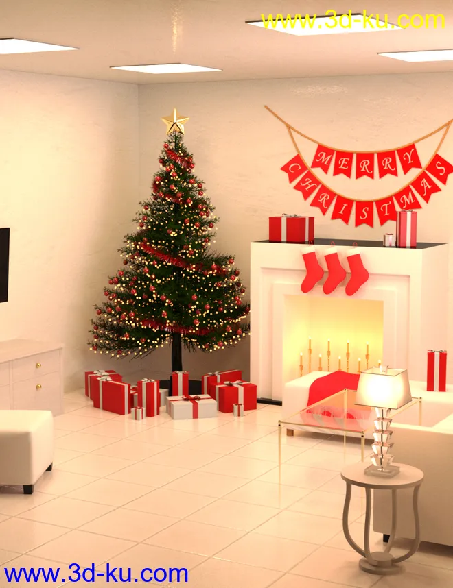 Modern Christmas Living Room模型的图片1