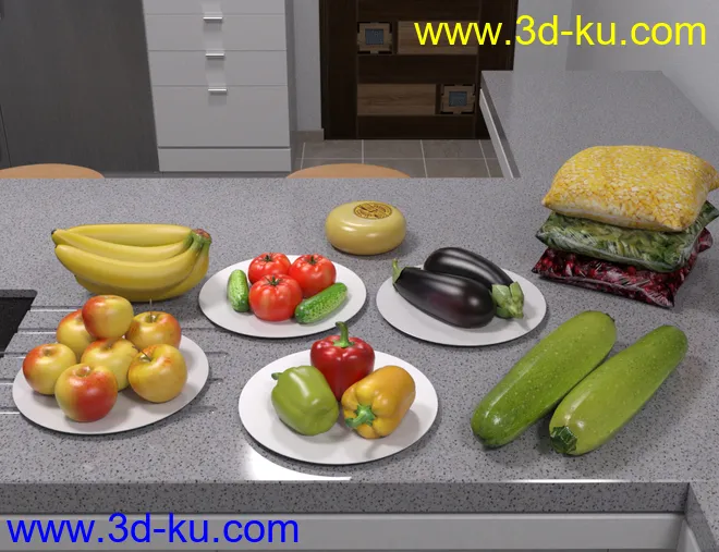 Modern House 2 Kitchen Food模型的图片5