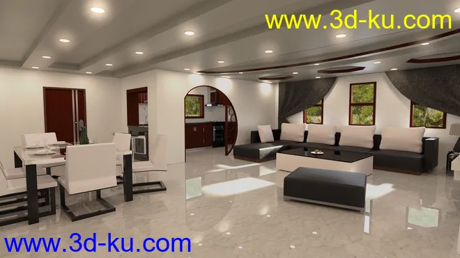 Modern Living Room and Dining Room模型的图片2